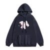 Creative Pink Plaid Lamb-Themed Hoodie — Navy Blue
