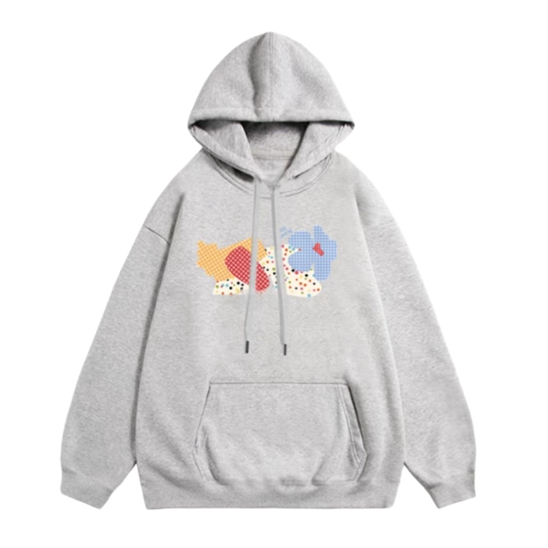 Painted Polka Dot Print Hoodie — Grey