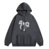 Chic Plaid & Bow Print Hoodie — Dark Gray
