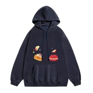 Fun Apple Print Hoodie — Navy Blue