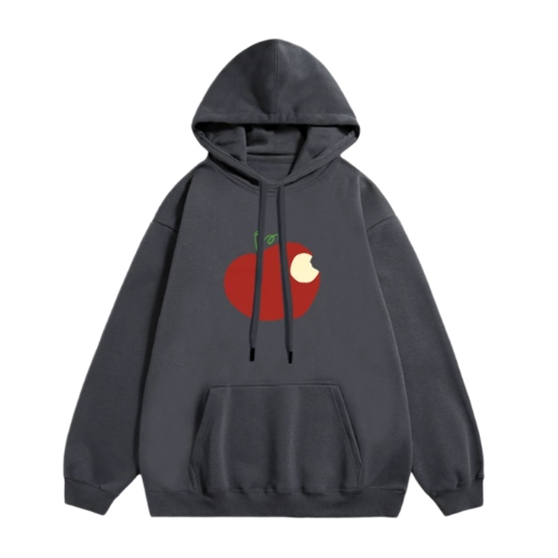 Creative Apple-Print Hoodie — Dark Gray