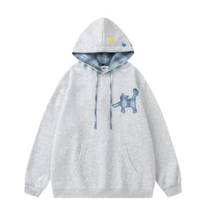 Plaid Cat Print Casual Hoodie