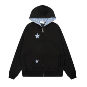 Light Gray Hoodie with Plaid Star Appliqués