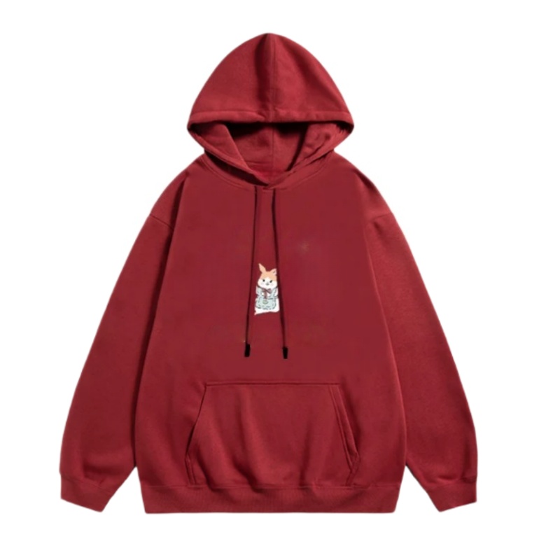 Cute Bunny Print Hoodie — Red