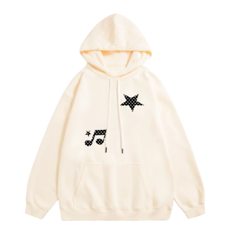 Polka-Dot Black Appliqué Hoodie — Apricot